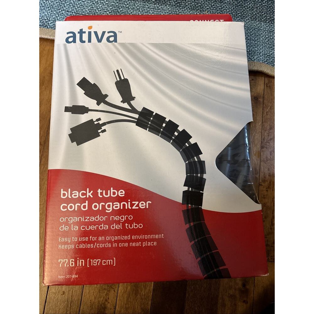 Ativa Cable Management Black Tube Cord Organizer 77.6 inches CM07B 207-694